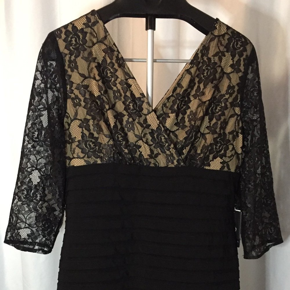 Adrianna Papell Black Lace/Black Formal Dress 14